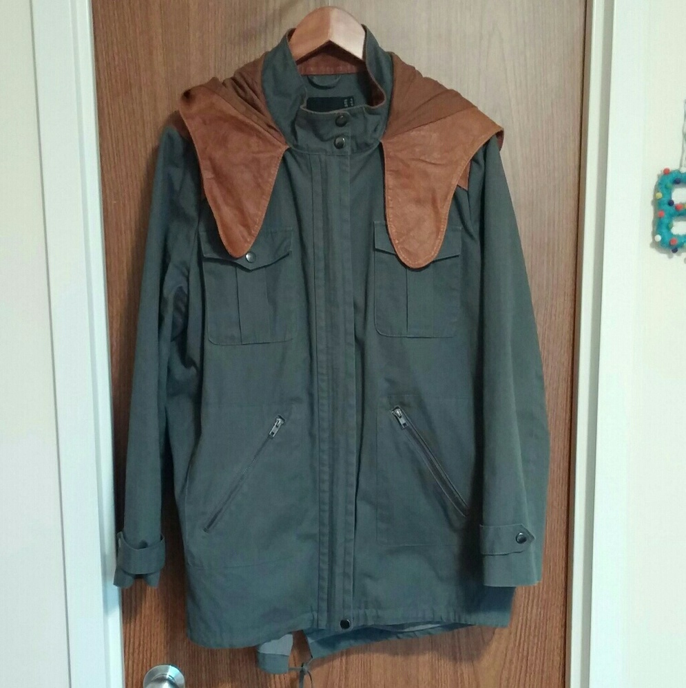 ASOS Premium Leather Hood Grey Parka 12